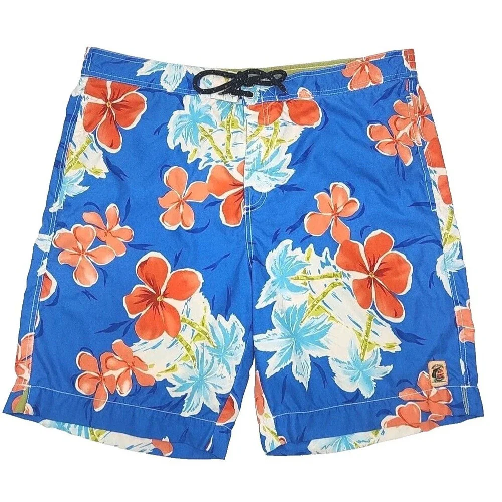 Tommy Bahama Swim Trunks Short Men Sz Large Blue Floral Mesh Elastic 9